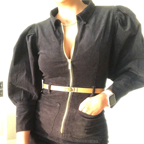 We Wore What corduroy puff sleeve jumpsuit